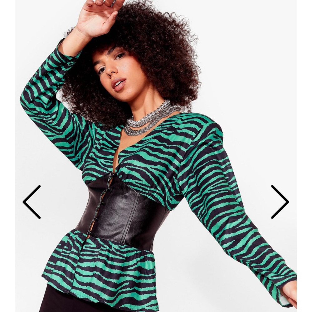 Black and green zebra print corset blouse